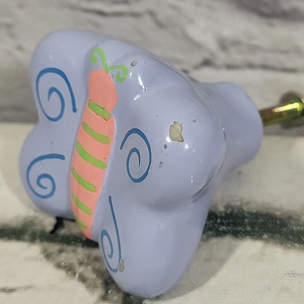 Handpainted Butterfly Drawer Pulls Knob Handles‎ Purple Resin Lot Of 3